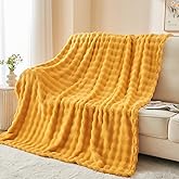 NEWCOSPLAY Throw Blanket for Couch Mustard Yellow Super Soft Flannel Fleece 3D Bubble Lightweight Bed Blanket All Season Use (Mustard Yellow, Throw(50"x60"))