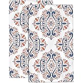 Wotinsi Blue and Orange Floral Hand Towels - Vintage Paisley Set of 2 Soft Absorbent Decorative Towels - 14 x 28 in