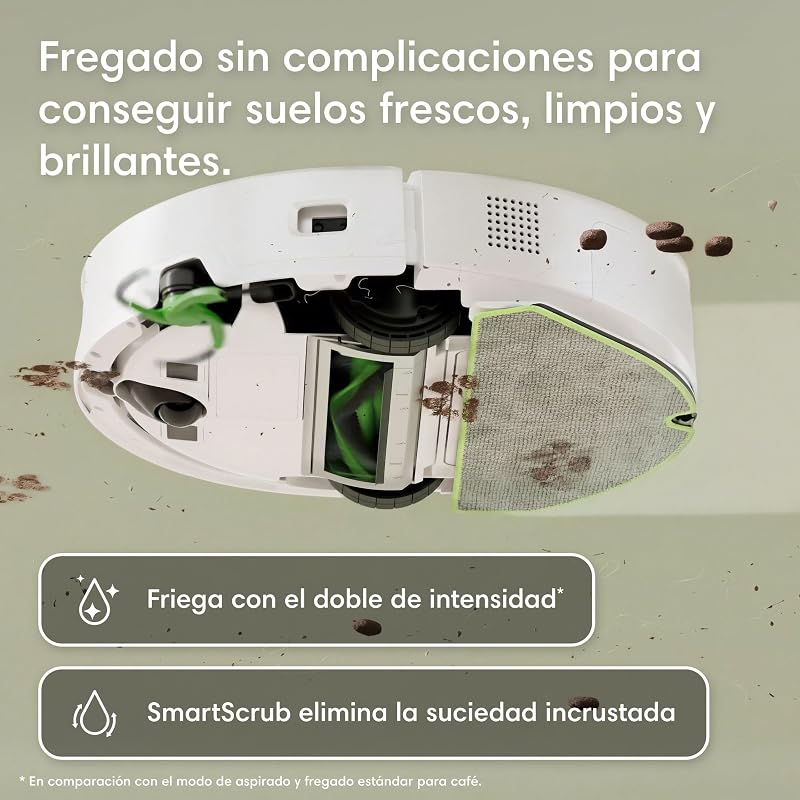 Roomba 115 Combo, Robot Aspirador y friegasuelos 2 en 1, Potencia de succión de 15000 Pascales, Cepillo Lateral Flexible, Mopa de fregado extendida, Navegación Clearview LiDAR, App, Blanco