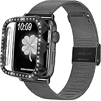 Longe Compatible with Apple Watch Band 38mm 40mm 42mm 44mm with Bling Case for Women Girls,Mesh Metal Sport Replacement…