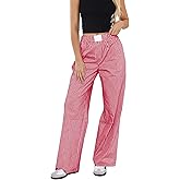 HOCANDY Womens Y2K Striped Lounge Pants Low Rise Elastic Waist Pajamas Pants Casual Loose Wide Leg Trousers With Pockets