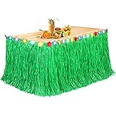 Fovths Luau Grass Table Skirt Natural 9 Feet x 29.5 Inch Hawaiian Table Skirt for Tropical Hawaiian Party Decorations Luau Party Costume Party, Green