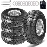 10" Solid Tires, 4.10/3.50-4 Tire and Wheel Flat Free, Gorilla Cart Tires Replacement, 4-Pack Solid Rubber Wheels with 5/8" Axle for Hand Trucks, Wheelbarrows, Dollies, Wagons &amp; Garde (10 Inch 4-Pcs)
