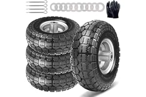 CANWUPON 4.10/3.50-4 Tire and Dolly Wheel Flat Free - Solid Rubber Hand Truck Wheels 5/8" Axle - Gorilla Cart Tires Replacement for Garden, Wagon, Yard and Wheelbarrow (10 Inch 4 Pack)