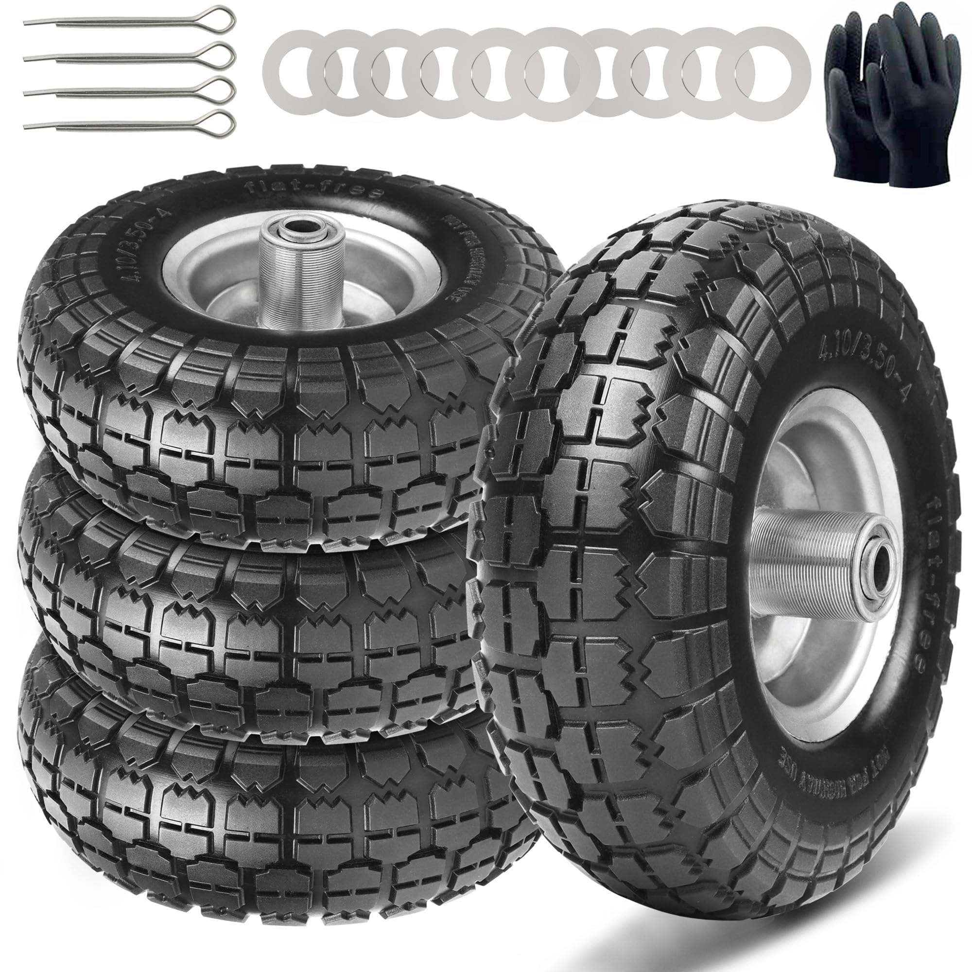 Photo 1 of 4.10/3.50-4 Tire and Dolly Wheel Flat Free - Solid Rubber Hand Truck Wheels 5/8" Axle - Gorilla Cart Tires Replacement for Garden, Wagon, Yard and Wheelbarrow (10 Inch 4 Pack)