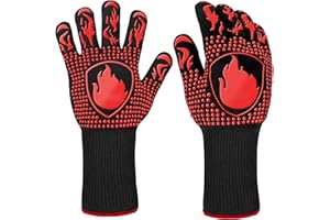 BBQ Gloves, Heat Resistant Oven Mitts Grilling Gloves - 1472℉ Extreme Heat Resistant, Oven Gloves Silicone - Cooking Gloves f