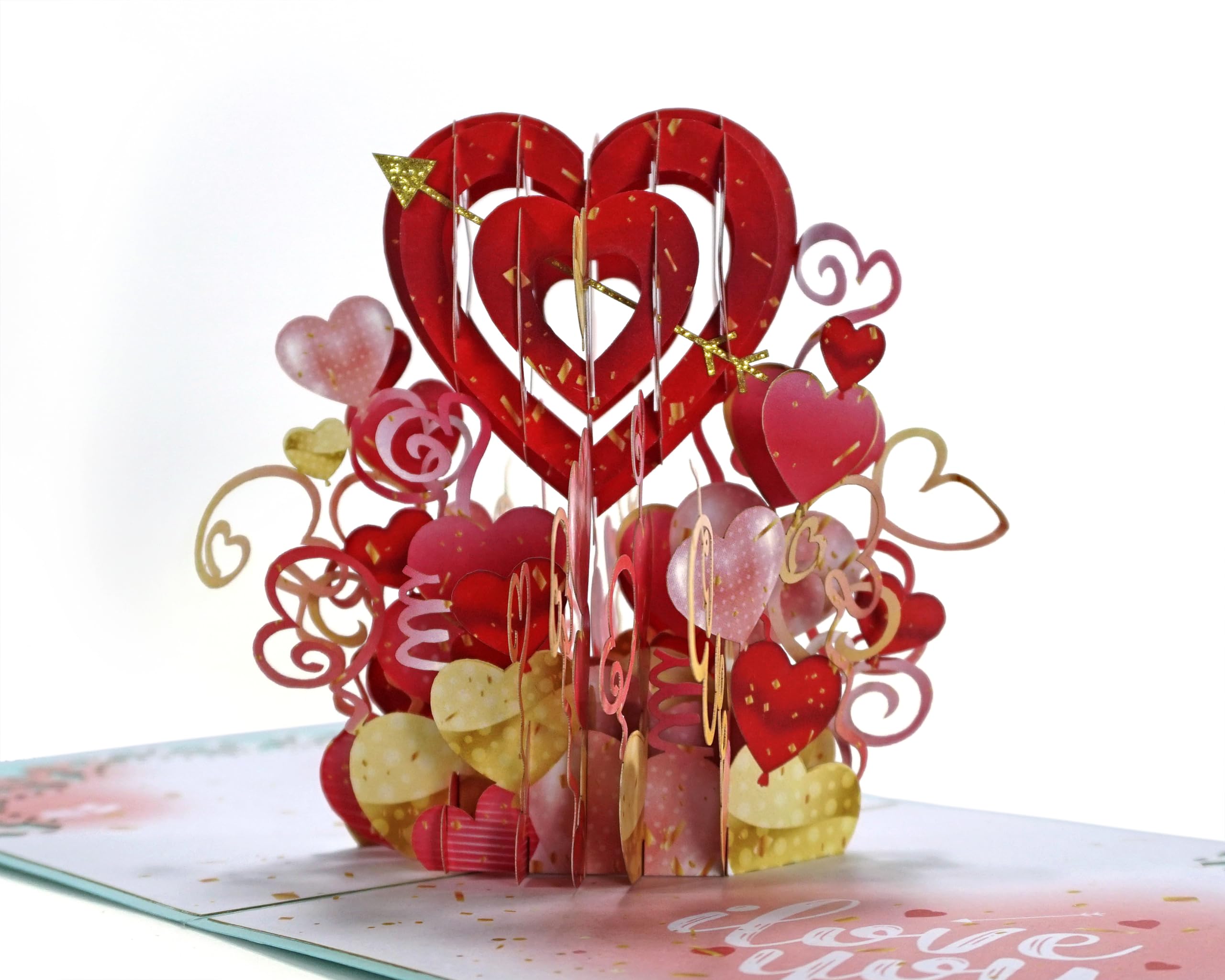 I love you heart balloon basket Pop Up 3D Card. Romantic valentines greeting card for Her,Girlfriend,Wife,Him, Boyfriend,Husband. 15cmx15cm