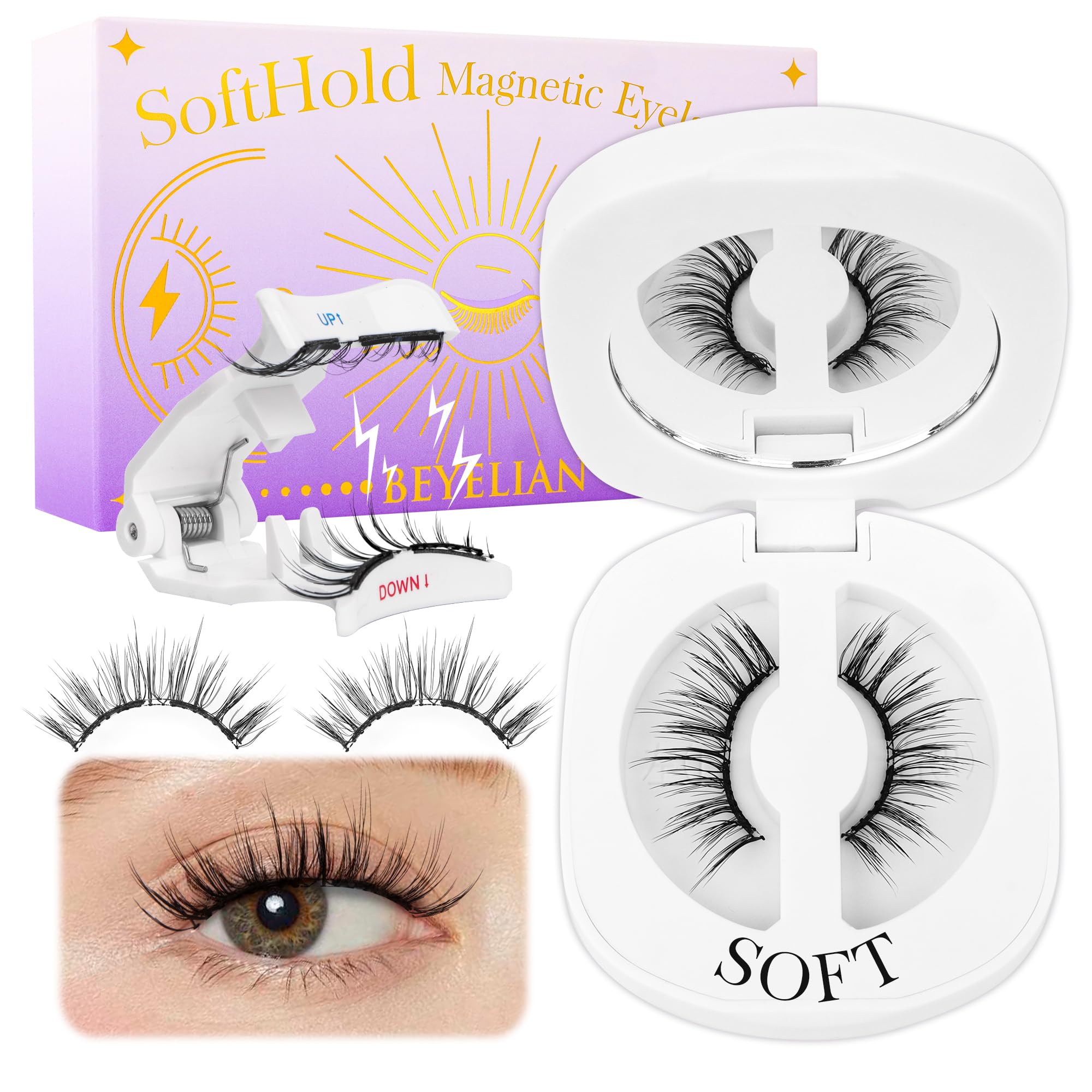 Photo 1 of BEYELIAN Magnetic Eyelashes, Soft Natural Look Magnetic Lashes Kit, Magnets False Eyelashes with Applicator Reusable No Glue Needed Eyelashes Kit Easy to Wear and Remove (1 Pair,SME011)