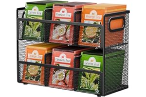 Volmop 2 Tier Tea Bag Organizer, Mesh Tea Bag Holder with Handle, Teabag Holder, Tea Station Organizer for Countertop, Pantry, Kitchen, Cabinet -Black