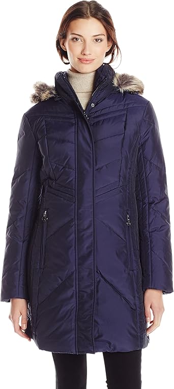 anne klein down coat with faux fur