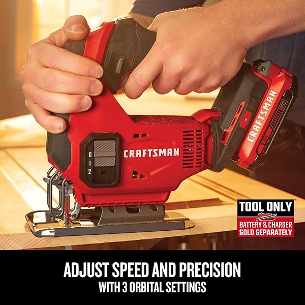 CRAFTSMAN V20 CORDLESS JIG SAW, 3 ORBITAL SETTINGS, UP TO 2,500 SPM, BARE TOOL ONLY (CMCS600B)