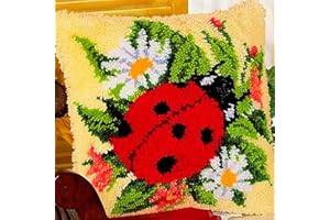 Beyond Your Thoughts DIY Latch Hook Kits Cute Ladybug Pillow Cover Pattern Printed Crochet Needlework Crafts for Kids Adults and Beginners Family Decoration 16.5 * 16.5 in BZ602