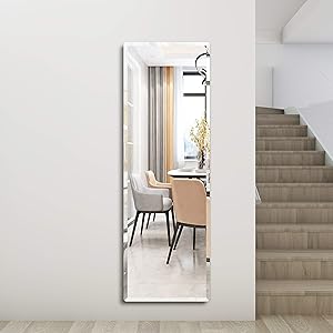 Honyee Wall Mounted Mirror, Contemporary Beveled Full Length Mirror, Rectangular Frameless Mirror, Door Mirror (20" x 60")