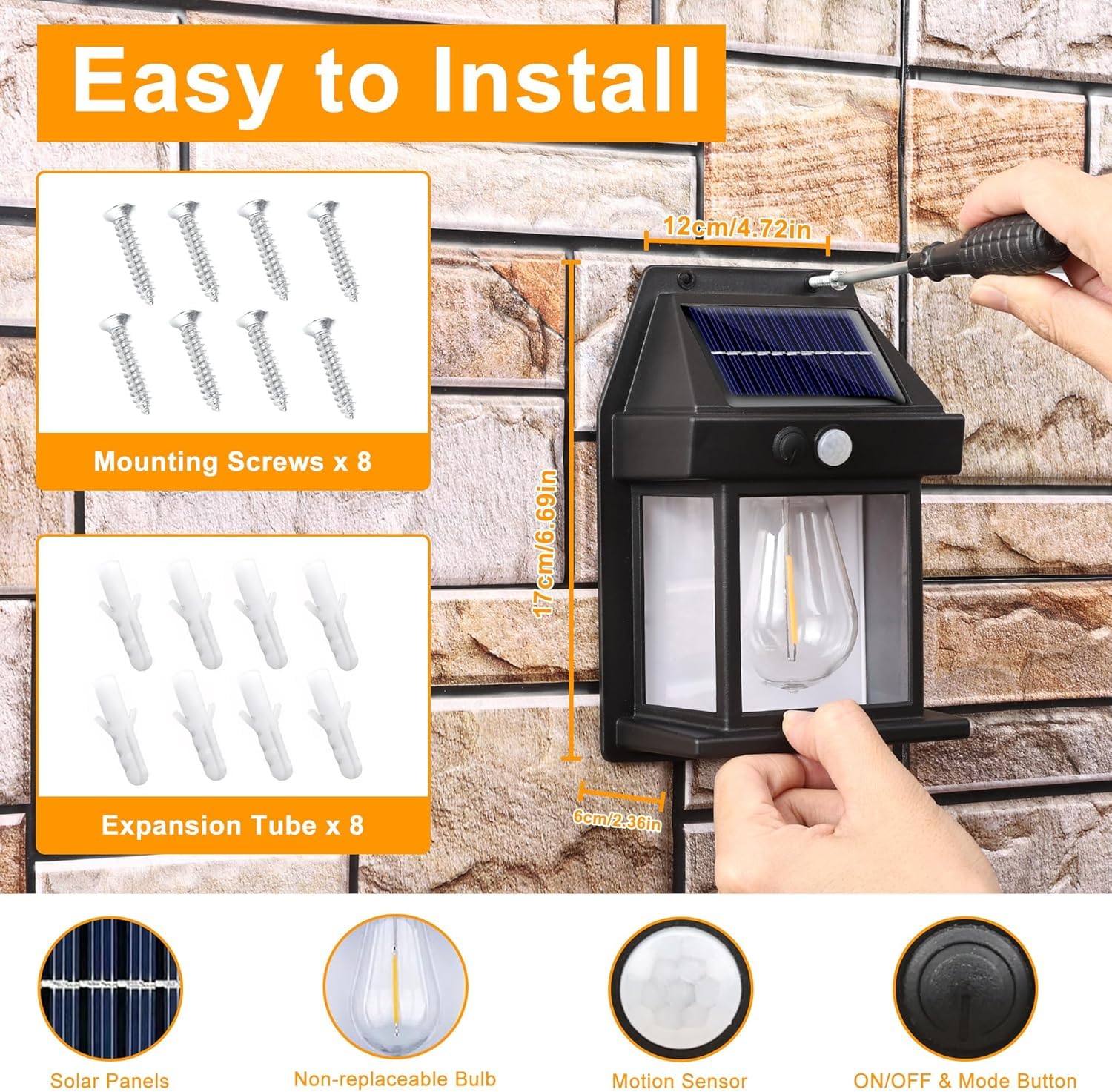 Joomer Solarlampen für AuBen mit Bewegungsmelder, 3 Modi LED Solar Wandleuchte Aussen IP65 Wasserdichte, Warmweiß Solar Wandleuchte Aussen Garte für Pfad Garage Veranda Zaun Beleuchtung[4 Stück] 6