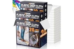 AXGATOXE 12 x 9 Ft Plastic Sheet Drop Cloths (20-Pack) - Disposable Painter's Sheeting & Tarps for Painting, Waterproof Painting Supplies, Dust Cover for Furniture/Couch/Floor Protection