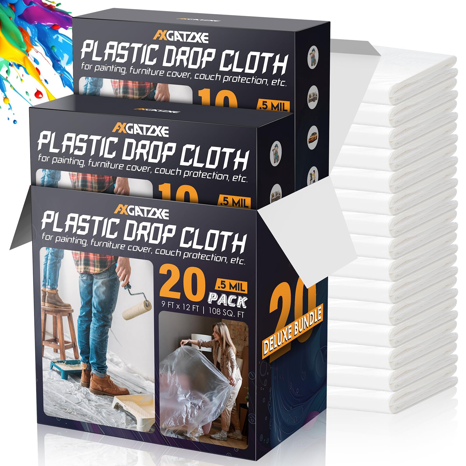 12 x 9 Ft Plastic Drop Cloths for Painting (20-Pack)
