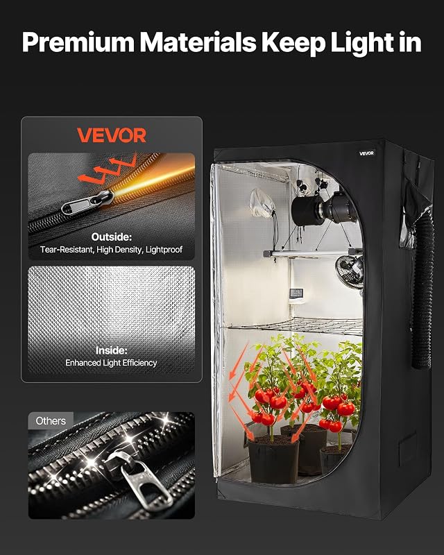 Armario de Cultivo Interior 100x100x200 cm, Carpa de Cultivo con luz LED de Espectro Completo y Sistema de Ventilación, Mylar 600D de Alta Reflectancia, Tienda para Plantas, Flores, Verduras