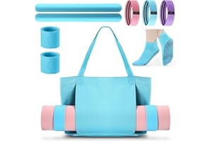 Halloscume Yoga Bag Set for Women Including Yoga Mat Tote Bag Booty Resistance Band Non Slip Sports Socks Silicone Ties for Pilates Travel Workout Office (Without Mat)
