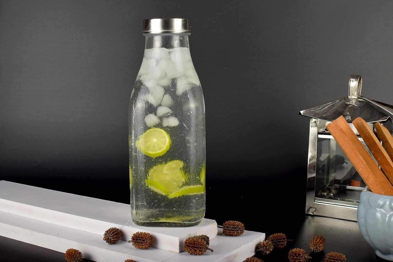 Glass Bottles for Fridge 1 Litre Glass Milk Bottles with Reusable Airtight Metal Twist Lids for