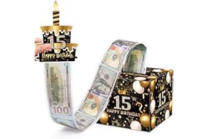Meiidoshine 15th Birthday Money Box for Cash Gift, Surprise Pull Out Money Gift Box with 100Pcs Transparent Bags - Fun Ways to Give Cash as A 15th Birthday Gift for Girls Boys