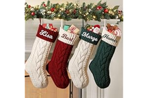 SearchI Christmas Stocking, 45cm Large Personalized Custom Family Christmas Stocking with Names Customized Knit Embroidered X