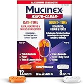 Mucinex Rapid+Clear Maximum Strength Day & Night Cold and Flu Medicine for Adults, Over-The-Counter Medication for Headache Relief, Mucus Congestion, & Cough, Rapid Release Caplets, 20 Count