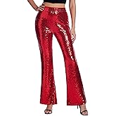 Yutuwomsfushi Women’s Sequin Pants Glitter Bell Bottoms Casual High Waist Wide Leg Flare Trousers Party Disco Clubwear