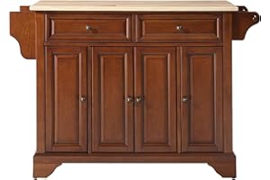 Crosley Furniture Lafayette Wood Top Rolling Kitchen Island Storage Cart, Microwave Stand, Spice Rack, Cherry