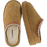 CUSHIONAIRE Keto Genuine Suede Leather Kids Slippers for Boys and Girls – Cozy Slip-On Mule House Shoes with Faux Fur Lining, Cushioned Memory Foam Comfort