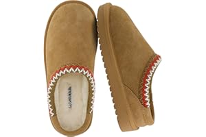 CUSHIONAIRE Keto Genuine Suede Leather Kids Slippers for Boys and Girls – Cozy Slip-On Mule House Shoes with Faux Fur Lining, Cushioned Memory Foam Comfort