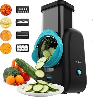Cortador Eléctrico de Verduras - Salad Maker - Total Blade Full Black. Procesador Alimentos, 4 Cilindros Intercambiables, Corta, Ralla y Lamina, Desmontable, Compacto, Ensaladas en Segundos