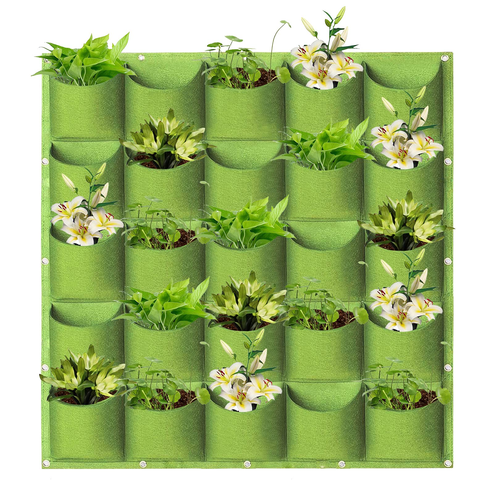 LITLANDSTAR Hanging Planter Bags, 25 Pockets Hanging Vertical Wall Mounted Planter Planting Grow Bags, Gardening Vertical Greening Flower Container Plant Pouch Storage Bags(1m×1m, Green)