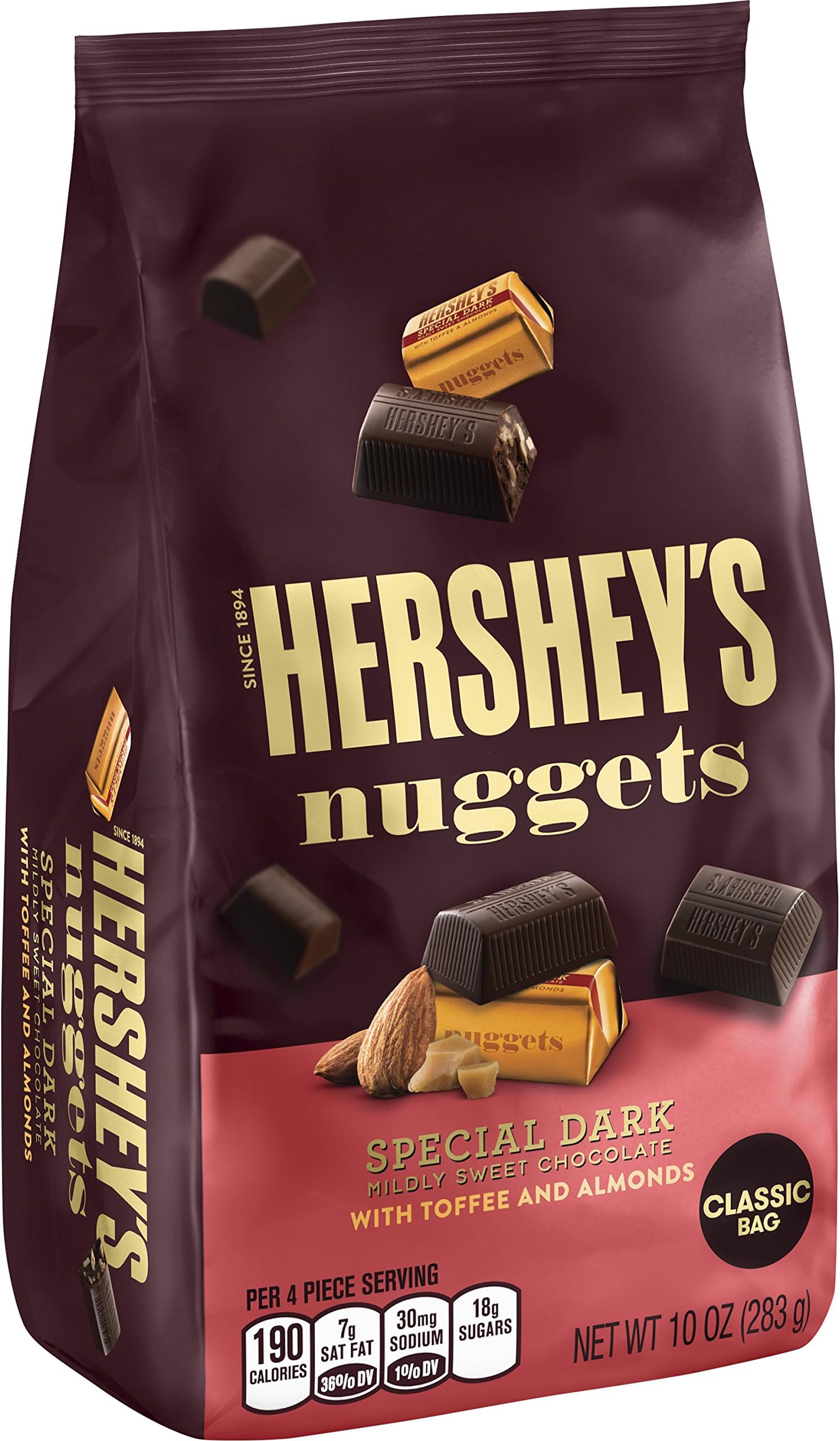 HERSHEY'S NUGGETS SPECIAL DARK Mildly Sweet Chocolate with Toffee and Almonds, 10 oz