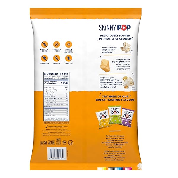 SKINNYPOP POPCORN, DAIRY-FREE WHITE CHEDDAR, WHOLE GRAIN SNACK, 4.4OZ BAG