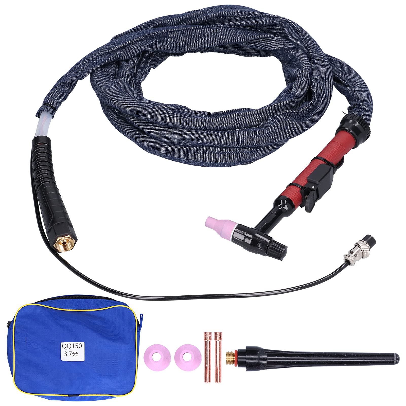 Air Cooled TIG Welding Torch Kit 3.7M Flexible Head Argon Arc Welder Gun with Nozzles and Gas Valve for QQ150 Machine Power Tools