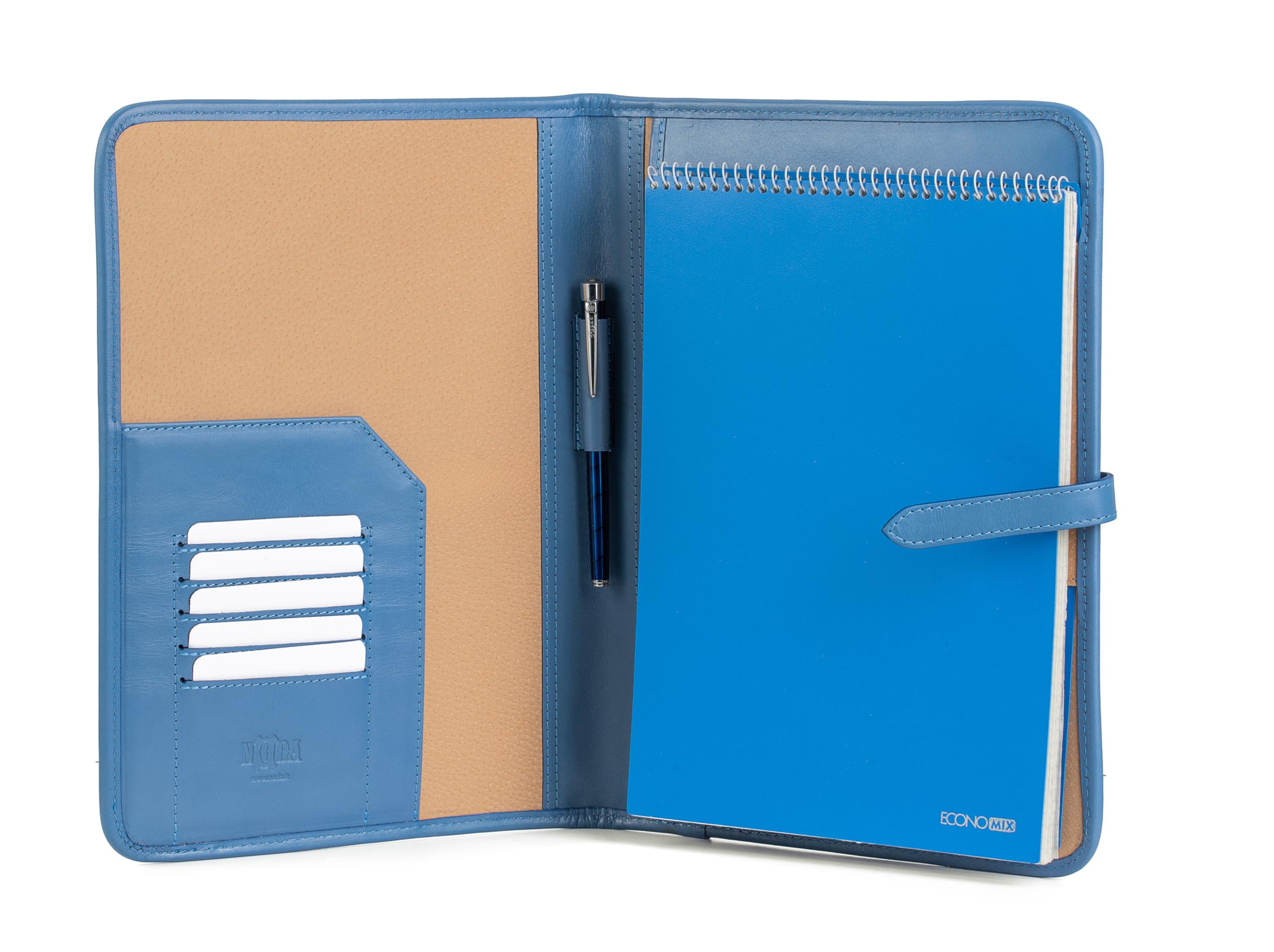 Light Blue Leather Business Portfolio – A4 Professional Padfolio for Women – Luxury Italian Leather Document Holder – Elegant Meeting Organiser – Handmade in Europe