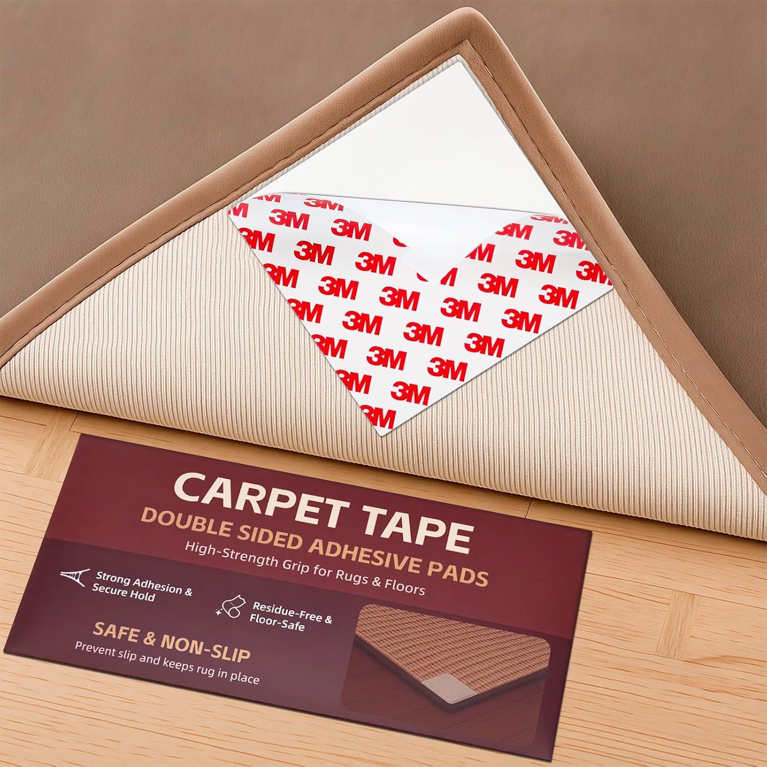 Photo 1 of 12PC Carpet Tape Double Sided, Heavy Duty Rug Tape for Hardwood Floors, Non-Slip Carpet Adhesive Tape for Area Rugs, Strong Grip