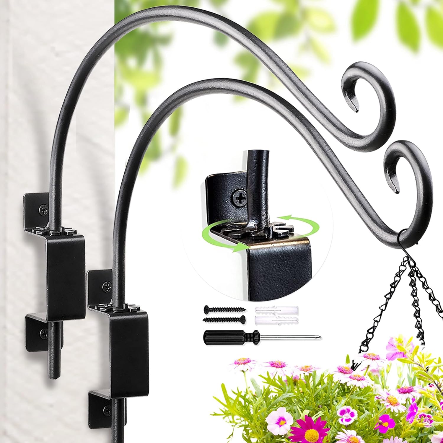 Outdoor Hanging Brackets - Lifyzoon Swivel Bird Feeder Hanger Hook: Swivel Hanging Plant Bracket Outdoor - Wall Mount Swivel Hanging Hook for Bird Feeder 16Inch 2Packs