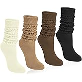 Justay 4 Pairs Slouchy Socks for Women, Scrunch Boot Long Knee High Knit Tube Athletic Slouch Socks for Woman
