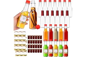 AuroTrends Hot Sauce Bottles 5 oz 24Pack, Empty Wine Bottles with Caps/Shrink Capsules/Stickers -5oz Clear Woozy Bottles/Glass Bottles with Lids (Red Lids- 5 fl.oz/ 24Pack)