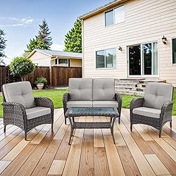 HUMMUH 4-Piece Patio Furniture Wicker Outdoor