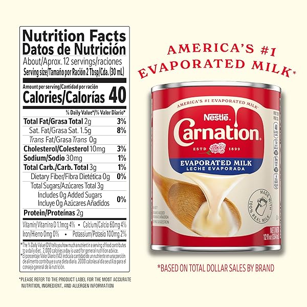 NESTLÉ CARNATION EVAPORATED MILK, VITAMIN D ADDED, SHELF MILK, EVAPORATED MILK CANNED 12 FL OZ