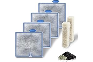 DRIAMOR 4 Pack Filter Cartridge and 2 Pack Ammonia Reducer Filter Pads for Aqueon, Medium Replacement Cartridges for QuietFlow LED PRO Power Filter Size 10/Power Filter Size 10/E Internal Power Filter Size 20