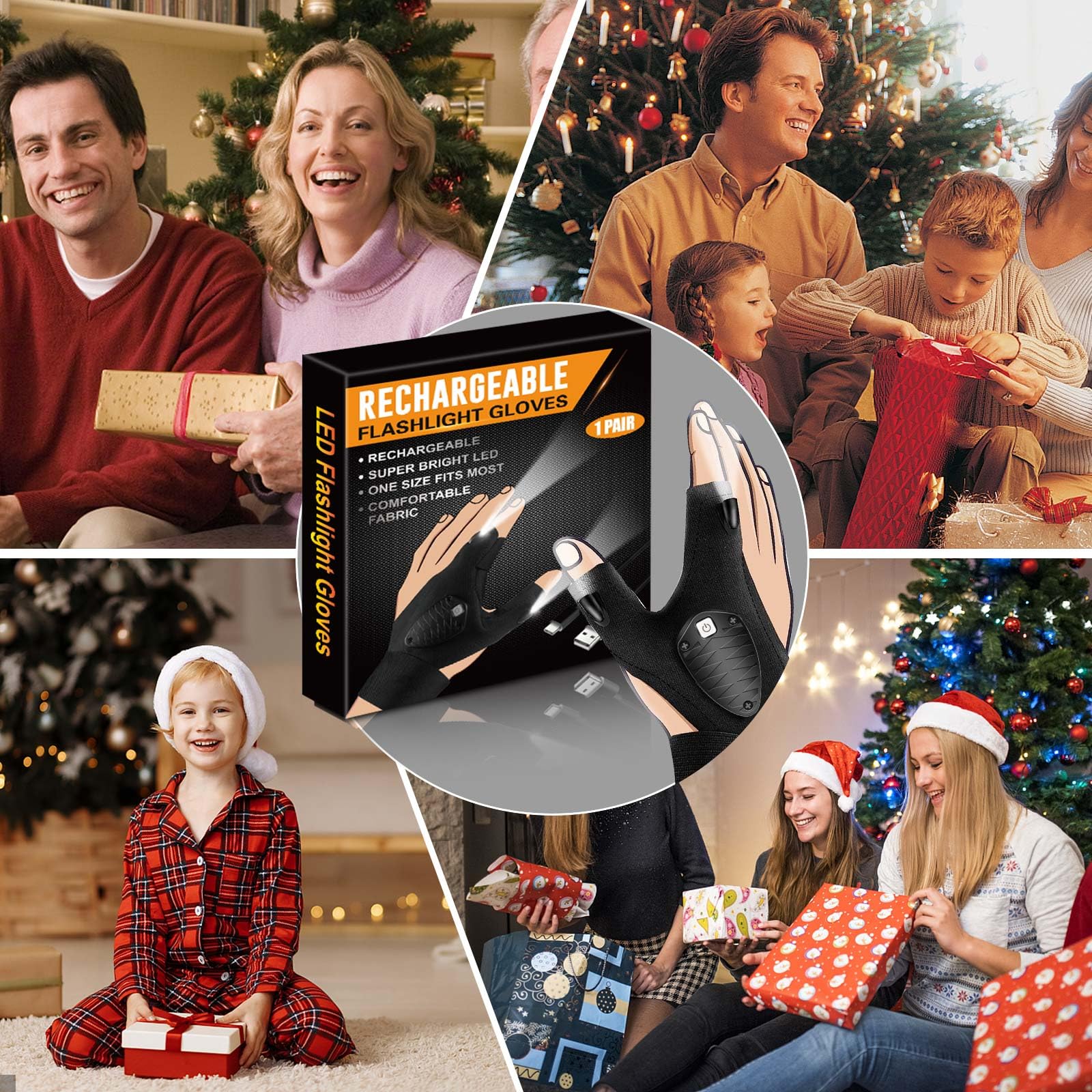 MOIPEJO LED Flashlight Gloves Rechargeable, Gifts for Men Dad from Daughter Son Father