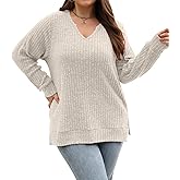 Gloria&Sarah Women's Casual Long Sleeve V Neck Lightweight Knitted Sweaters Loose Fit Plus Size Tunic Tops L-4XL