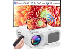 RAWIEMY Native 1080P Projector with WiFi and Bluetooth 4K Supported Outdoor Movie Projector 220" Display Mini Projector Home Theater Video Projector Compatible with iOS/Android/Win/TV Stick