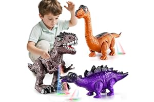 Lucky Doug 3 Pack Electric Realistic Dinosaur Toys with Simulated Sound ＆ Light for Boys Kids Aged 3 4 5 Years Old - Perfect Jurassic Tyrannosaurus Rex Gift for Christmas and Birthday