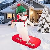 PTS 4FT Inflatable Skiing Snowman Outdoor Decoration, Christmas Blow Up Yard Decorations, Built-in LED Lights Inflatables Xmas Holiday Funny Decor for Indoor Lawn Garden