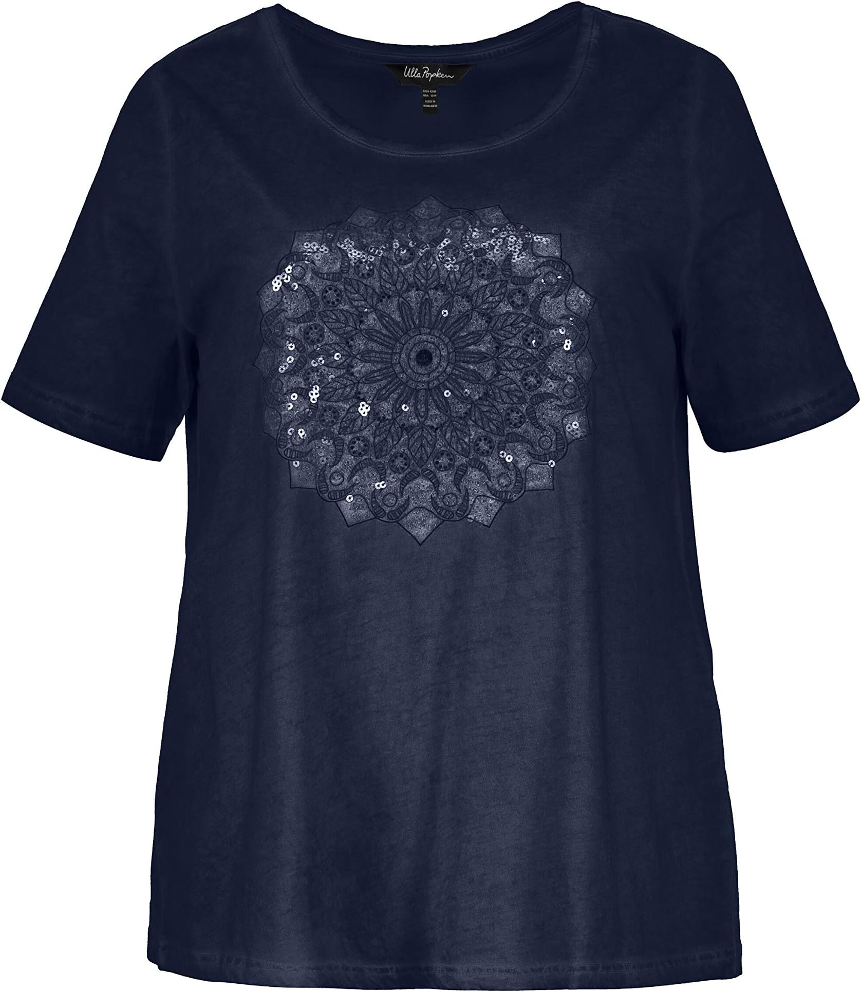 Women's Plus Size Sequin Accent Mandala Print V-Neck Tee 722368