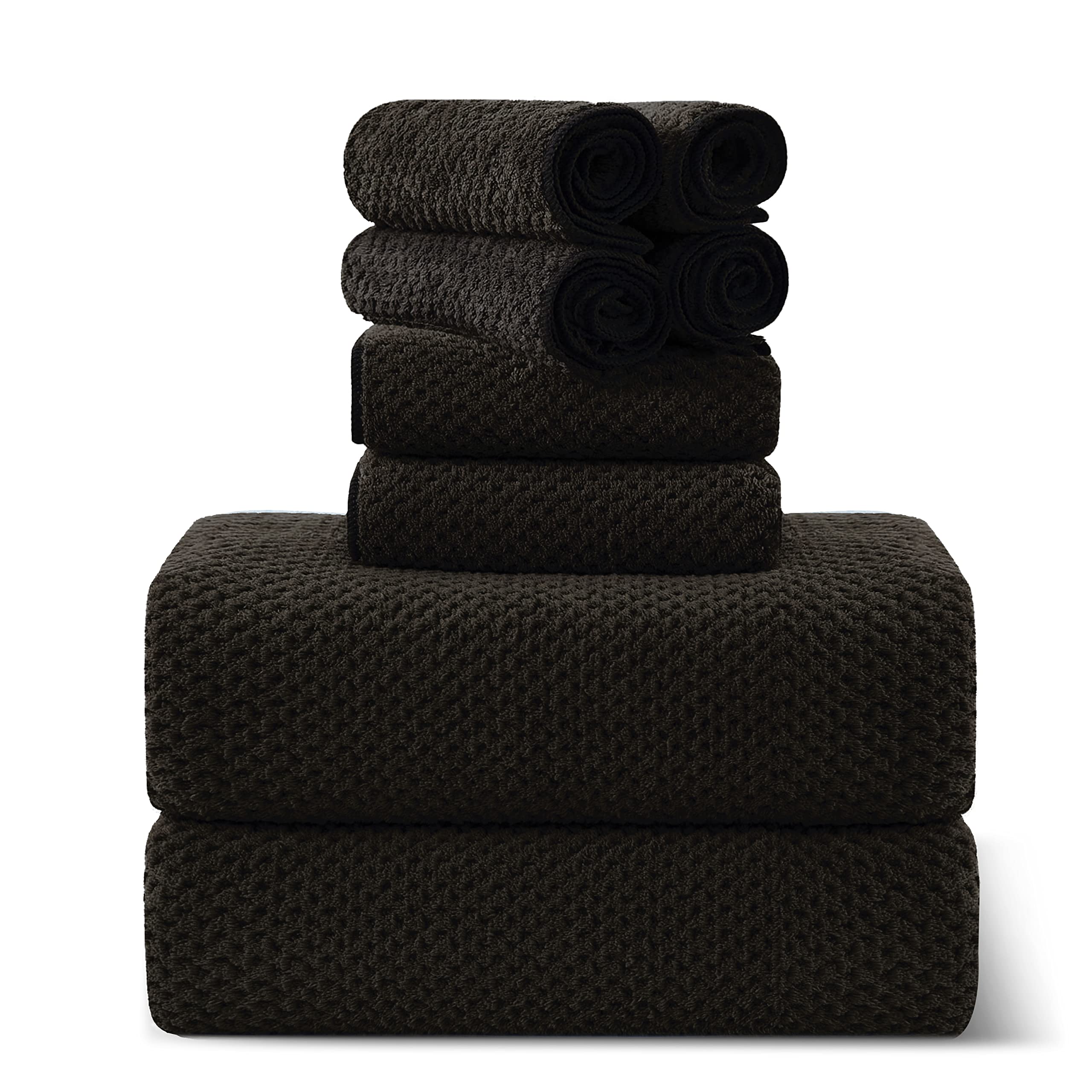 Photo 1 of 8-Piece Brown Bath Towel Set, 2 Extra Large Bath Towel Sheets, 2 Hand Towels and 4 Washcloths - Highly Absorbent Quick Dry Microfiber,Ultra Soft Towel Set for Bathroom, Waffle Weave Design, Pack of 8